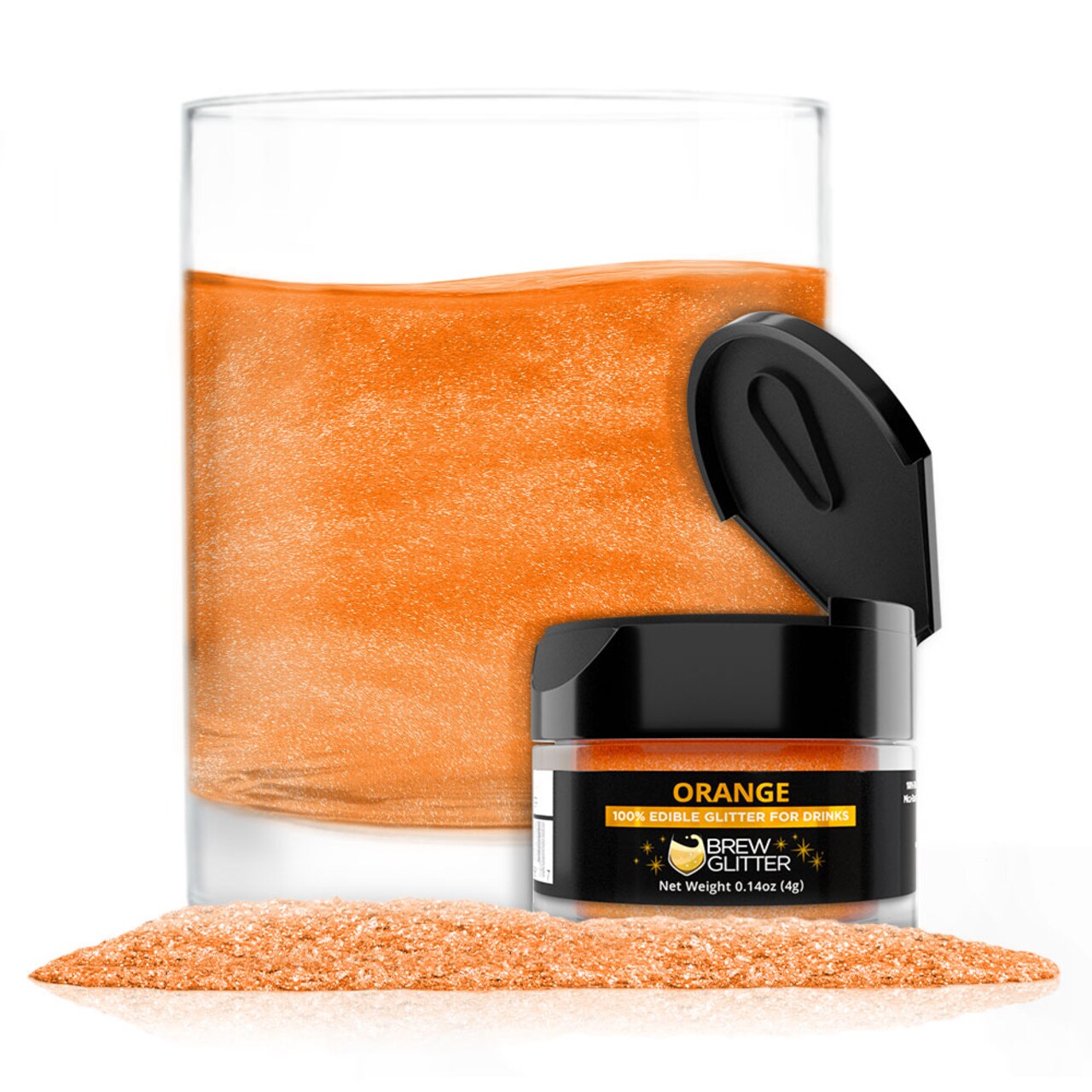Brew Glitter - Orange Edible Drink Glitter (4g, x1 Flip-Cap Jar) for Beer, Cocktails and Beverages
